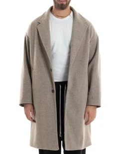 Cappotto Uomo Oversize Monopetto Maniche Raglan Collo Rever Beige CO1107A