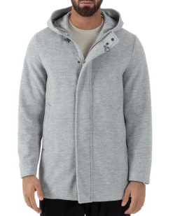 Cappotto Uomo Panno Spigato Cappuccio Zip Grigio BlackSunday CO1092A