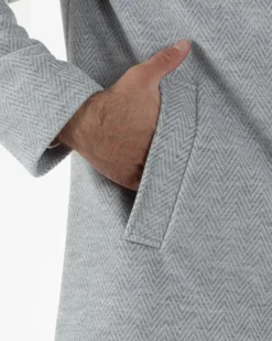 Cappotto Uomo Panno Spigato Cappuccio Zip Grigio BlackSunday CO1092A