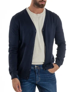 Cardigan Maglia Sottile Scollo a V Basic Blu M2688A