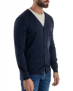 Cardigan Maglia Sottile Scollo a V Basic Blu M2688A