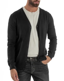 Cardigan Maglia Sottile Scollo a V Basic Nero M2689A