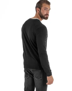 Cardigan Maglia Sottile Scollo a V Basic Nero M2689A