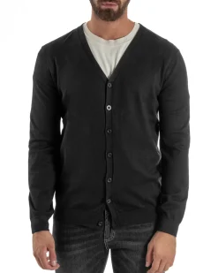 Cardigan Maglia Sottile Scollo a V Basic Nero M2689A