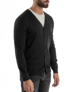 Cardigan Maglia Sottile Scollo a V Basic Nero M2689A