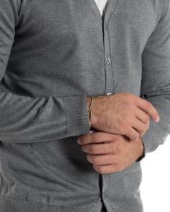 Cardigan Maglia Sottile Scollo a V Basic Grigio M2691A
