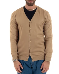 Cardigan Maglia Sottile Scollo a V Basic Beige M2952A