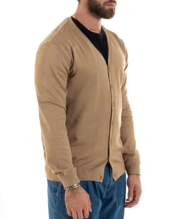 Cardigan Maglia Sottile Scollo a V Basic Beige M2952A