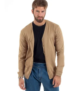 Cardigan Maglia Sottile Scollo a V Basic Beige M2952A