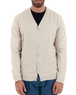 Cardigan Maglia Sottile Scollo a V Basic Panna M2951A