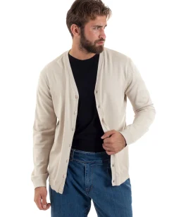 Cardigan Maglia Sottile Scollo a V Basic Panna M2951A