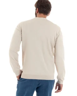 Cardigan Maglia Sottile Scollo a V Basic Panna M2951A
