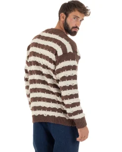 Cardigan Uomo Bicolore Maglia Over Scollo V Rotture Marrone Berna M-252010