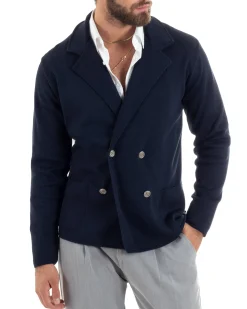 Cardigan uomo doppiopetto giacca bottoni metallo maglia links cotone blu GIOSAL-M2989A