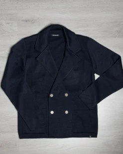 Cardigan uomo doppiopetto giacca bottoni metallo maglia links cotone blu GIOSAL-M2989A