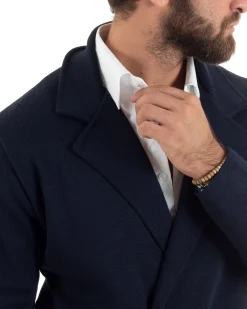 Cardigan uomo doppiopetto giacca bottoni metallo maglia links cotone blu GIOSAL-M2989A