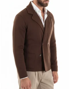 Cardigan uomo doppiopetto giacca bottoni metallo maglia links cotone casual marrone GIOSAL-M3087A