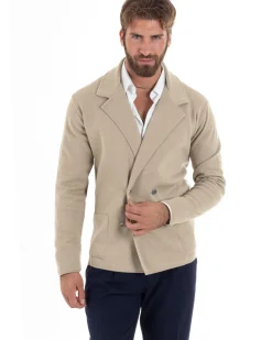 Cardigan uomo doppiopetto giacca bottoni metallo maglia links cotone casual beige GIOSAL-M2988A
