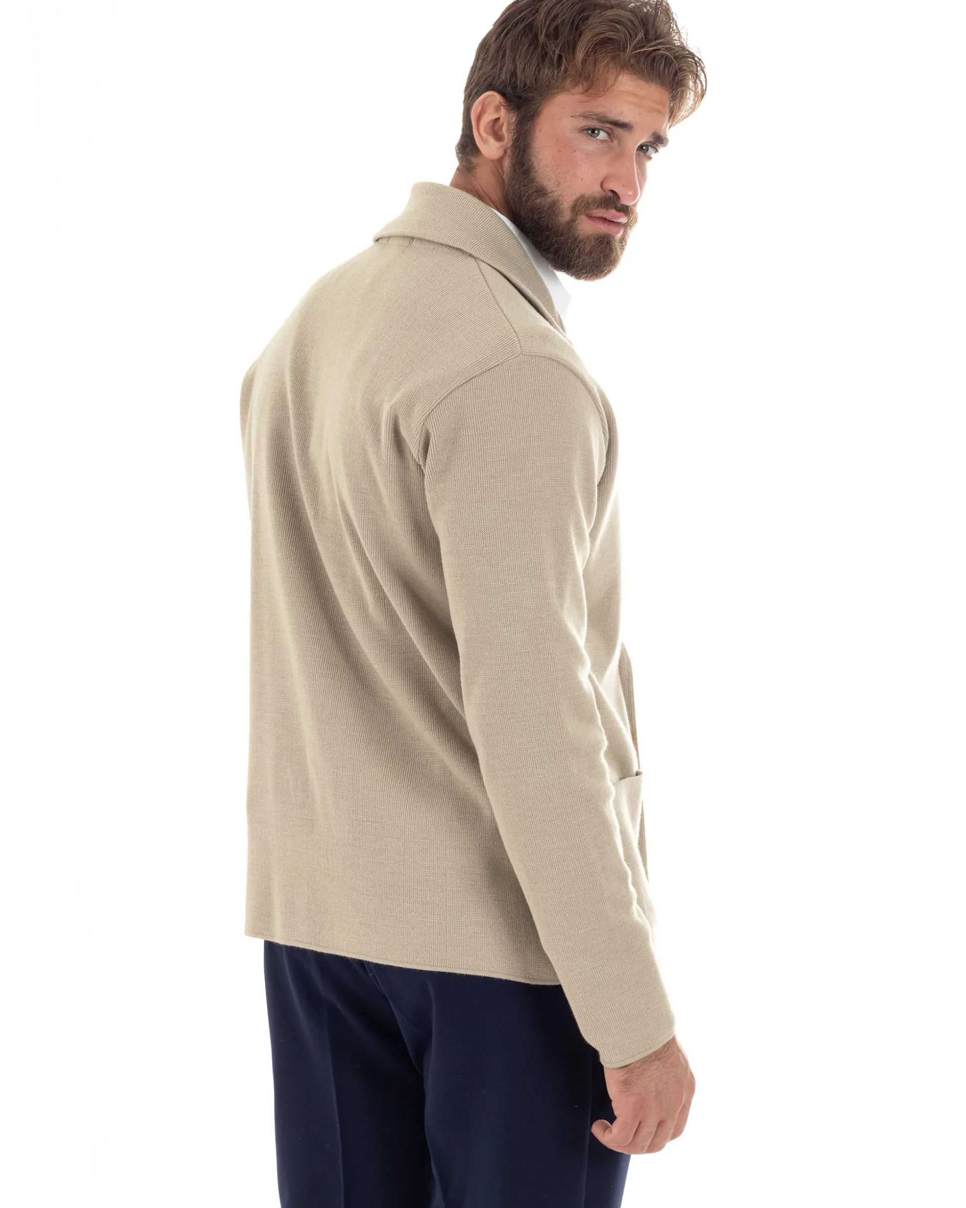 Cardigan uomo doppiopetto giacca bottoni metallo maglia links cotone casual beige GIOSAL-M2988A