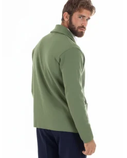 Cardigan uomo doppiopetto giacca bottoni metallo maglia links cotone casual verde pesto GIOSAL-M3098A
