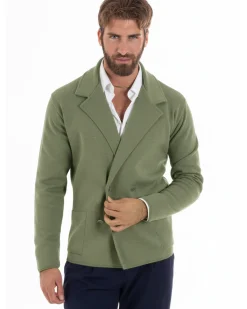Cardigan uomo doppiopetto giacca bottoni metallo maglia links cotone casual verde pesto GIOSAL-M3098A