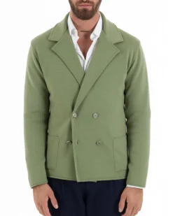 Cardigan uomo doppiopetto giacca bottoni metallo maglia links cotone casual verde pesto GIOSAL-M3098A