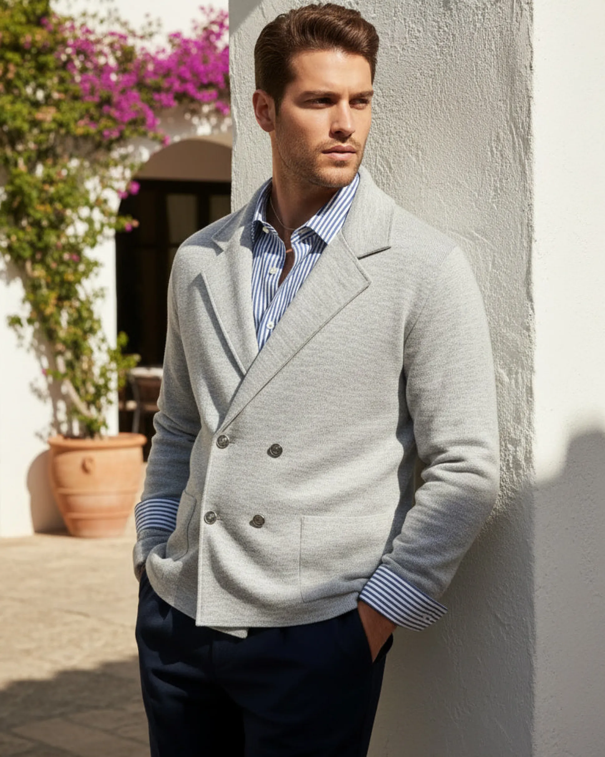 Cardigan uomo doppiopetto giacca bottoni metallo maglia links cotone casual grigio GIOSAL-M2986A