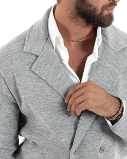 Cardigan uomo doppiopetto giacca bottoni metallo maglia links cotone casual grigio GIOSAL-M2986A