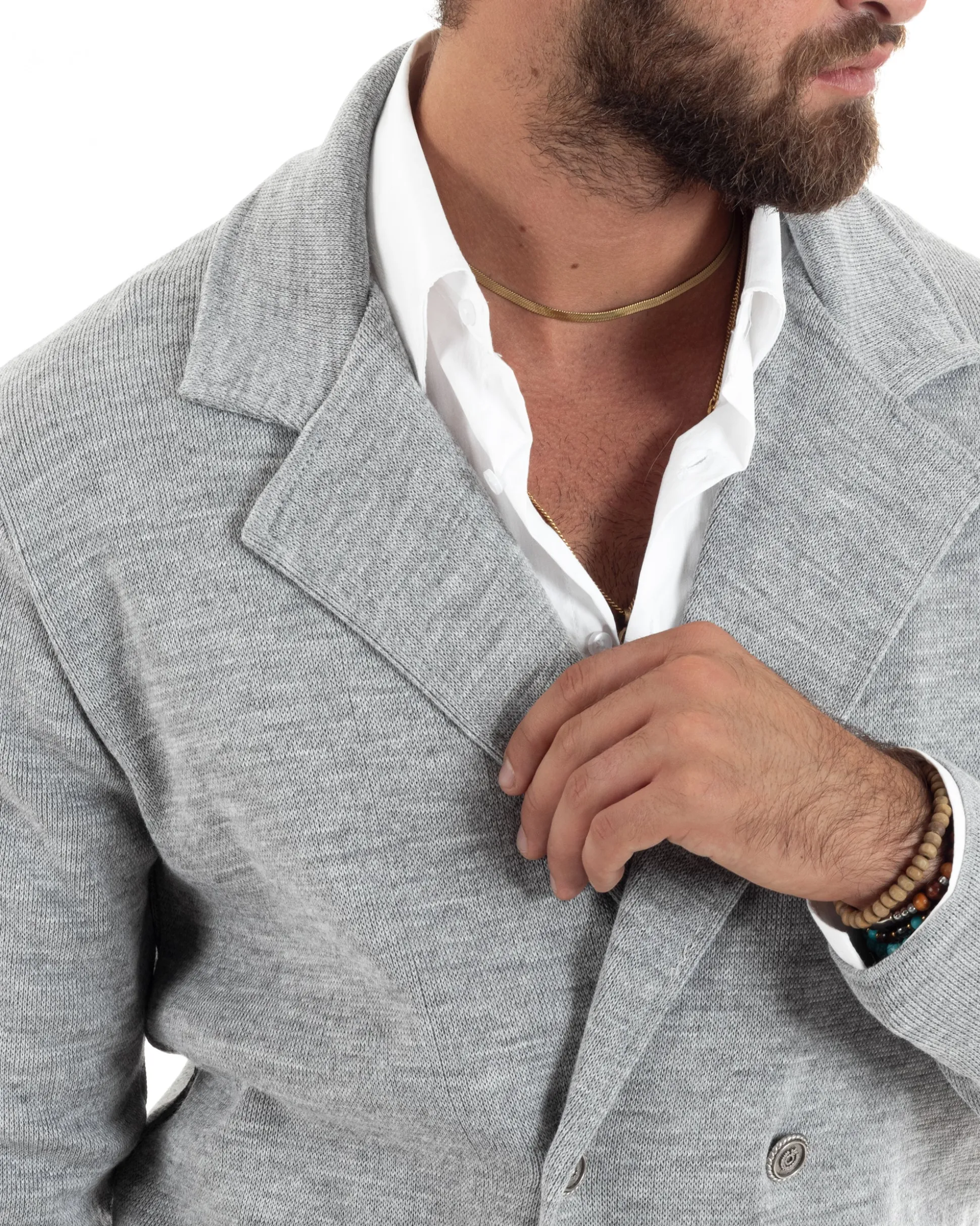 Cardigan uomo doppiopetto giacca bottoni metallo maglia links cotone casual grigio GIOSAL-M2986A