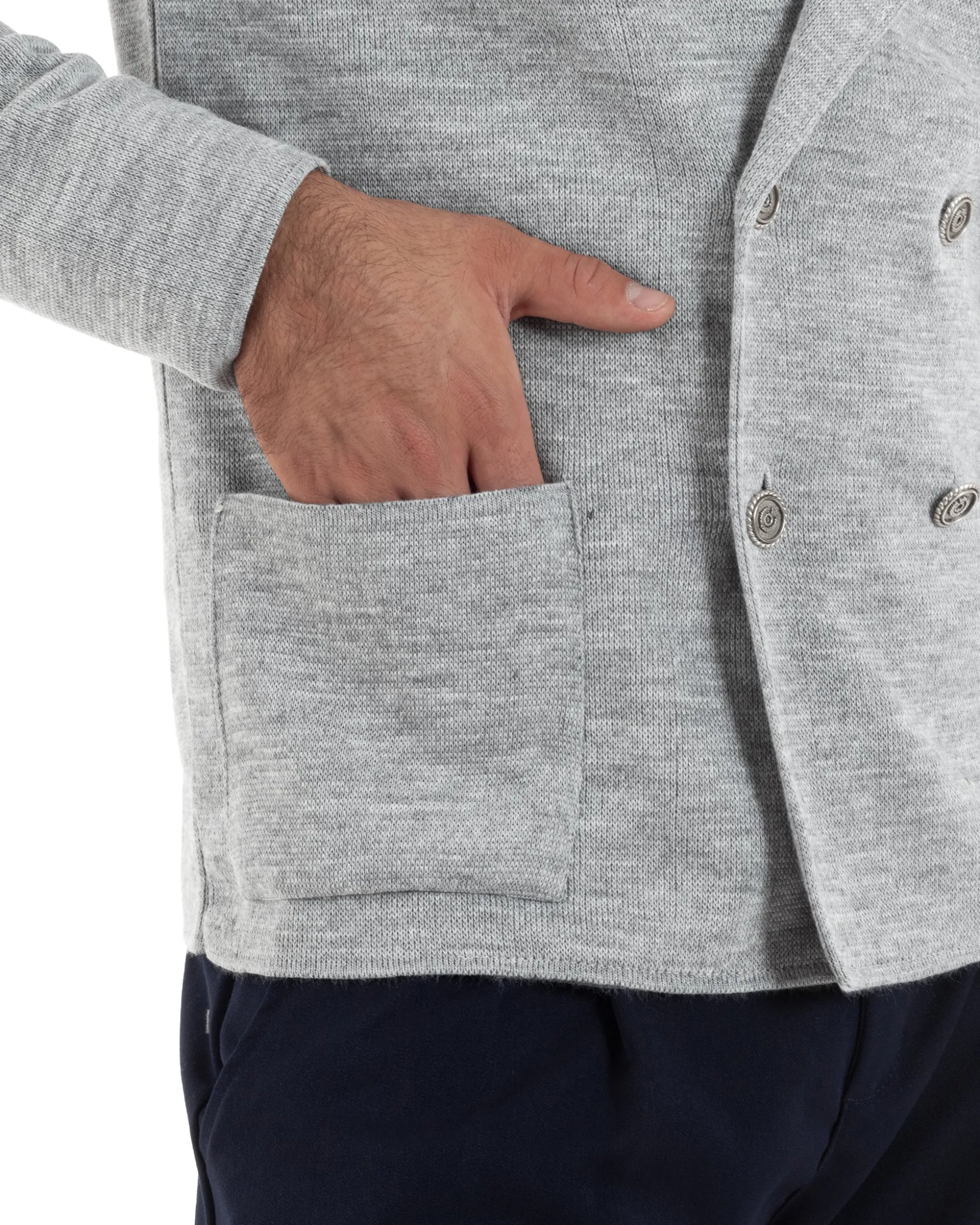Cardigan uomo doppiopetto giacca bottoni metallo maglia links cotone casual grigio GIOSAL-M2986A