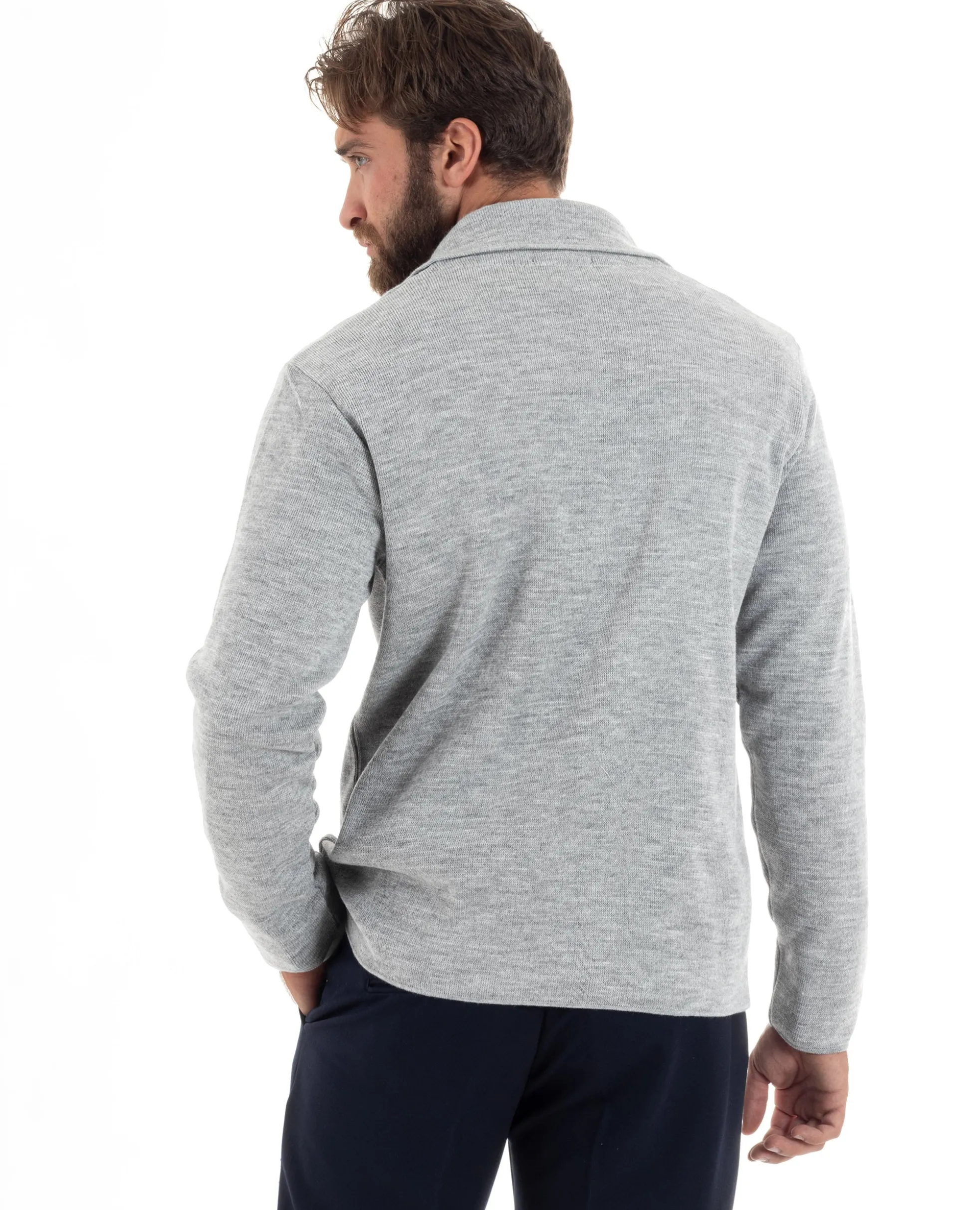 Cardigan uomo doppiopetto giacca bottoni metallo maglia links cotone casual grigio GIOSAL-M2986A