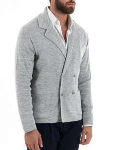 Cardigan uomo doppiopetto giacca bottoni metallo maglia links cotone casual grigio GIOSAL-M2986A