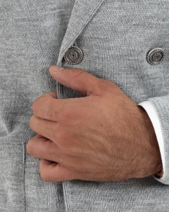 Cardigan uomo doppiopetto giacca bottoni metallo maglia links cotone casual grigio GIOSAL-M2986A