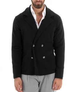 Cardigan uomo doppiopetto giacca bottoni metallo maglia links cotone casual nero GIOSAL-M2987A