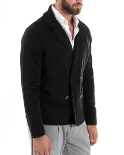 Cardigan uomo doppiopetto giacca bottoni metallo maglia links cotone casual nero GIOSAL-M2987A
