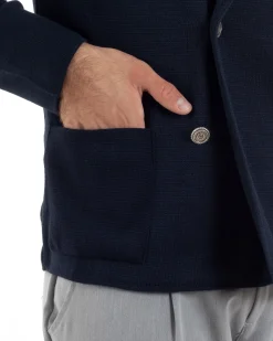 Cardigan uomo doppiopetto giacca con bottoni in metallo maglia links blu GIOSAL-M2892A
