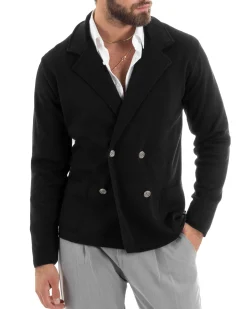 Cardigan uomo doppiopetto giacca con bottoni in metallo maglia links nero GIOSAL-M2894A