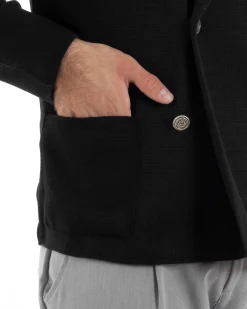 Cardigan uomo doppiopetto giacca con bottoni in metallo maglia links nero GIOSAL-M2894A