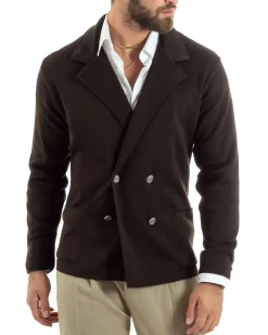 Cardigan uomo doppiopetto giacca bottoni metallo maglia links marrone GIOSAL-M2896A