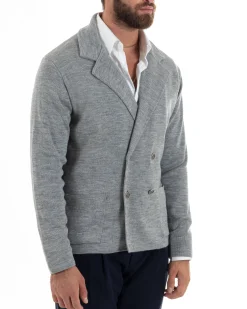Cardigan uomo doppiopetto giacca bottoni metallo maglia links grigio GIOSAL-M2895A