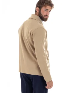 Cardigan uomo doppiopetto giacca bottoni metallo maglia links beige GIOSAL-M2893A