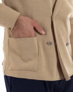 Cardigan uomo doppiopetto giacca bottoni metallo maglia links beige GIOSAL-M2893A