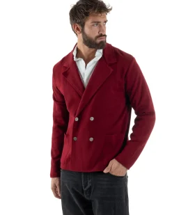 Cardigan uomo doppiopetto giacca bottoni metallo maglia links bordeaux GIOSAL-M3041A