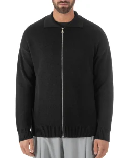 Cardigan uomo filo maglia colletto full zip spalle scese nero GIOSAL-M3095A
