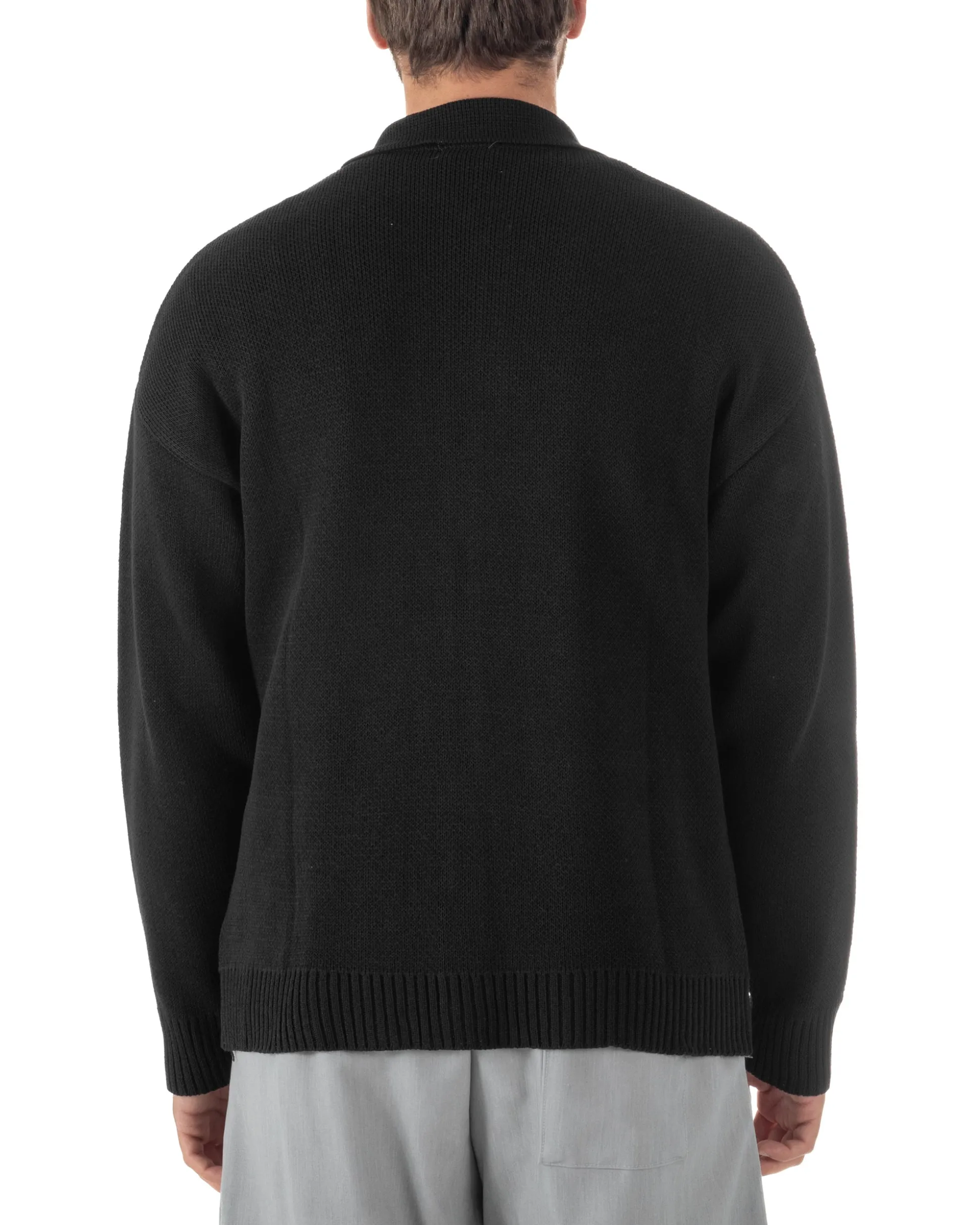 Cardigan uomo filo maglia colletto full zip spalle scese nero GIOSAL-M3095A