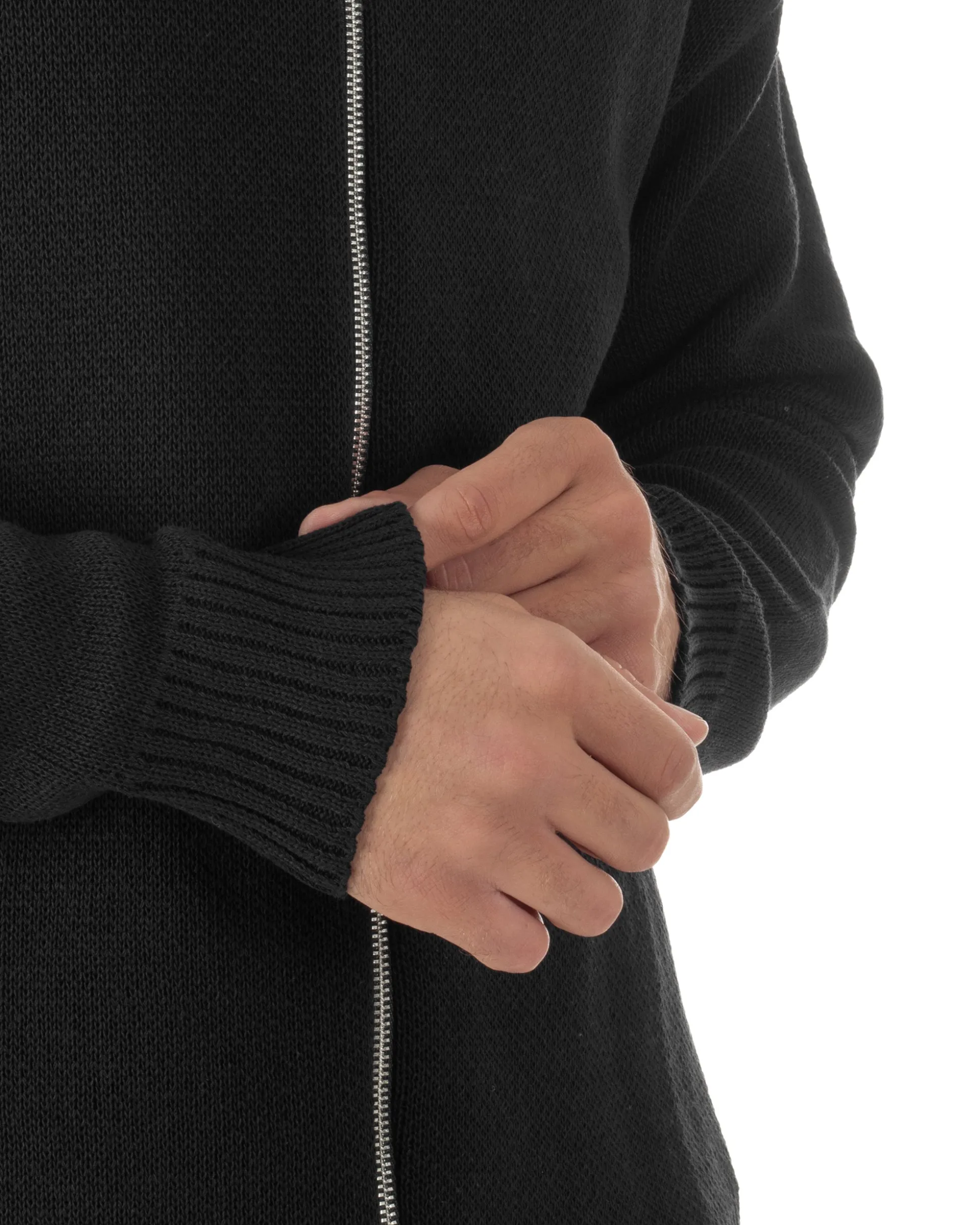 Cardigan uomo filo maglia colletto full zip spalle scese nero GIOSAL-M3095A