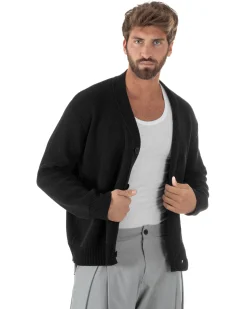 Cardigan uomo filo scollo v maglia cropped con bottoni boxy fit nero GIOSAL-M3091A