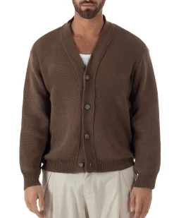 Cardigan uomo filo scollo v maglia cropped con bottoni boxy fit marrone GIOSAL-M3092A