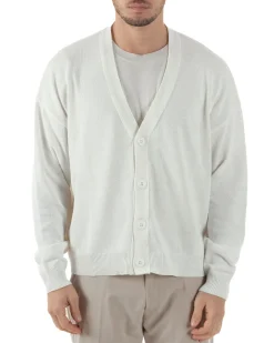 Cardigan Uomo Filo Scollo V Maglia Cropped Maglioncino Boxy Fit Giacca Cotone Con Bottoni Casual Bianco GIOSAL-M2979A