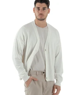 Cardigan Uomo Filo Scollo V Maglia Cropped Maglioncino Boxy Fit Giacca Cotone Con Bottoni Casual Bianco GIOSAL-M2979A